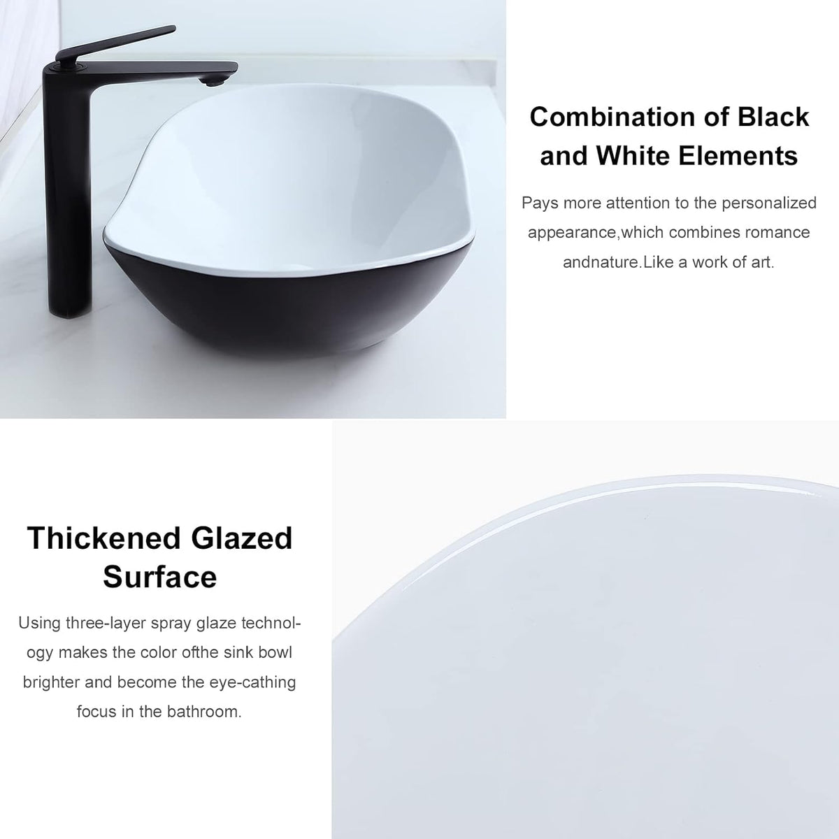 Davivy 24.5'' X 13.8'' Large Matte Black Oval Vessel Sink with Pop Up Drain,Ceramic Bathroom Sink Above Counter,Matte Black and White Vessel Sink for Bathroom (Large)