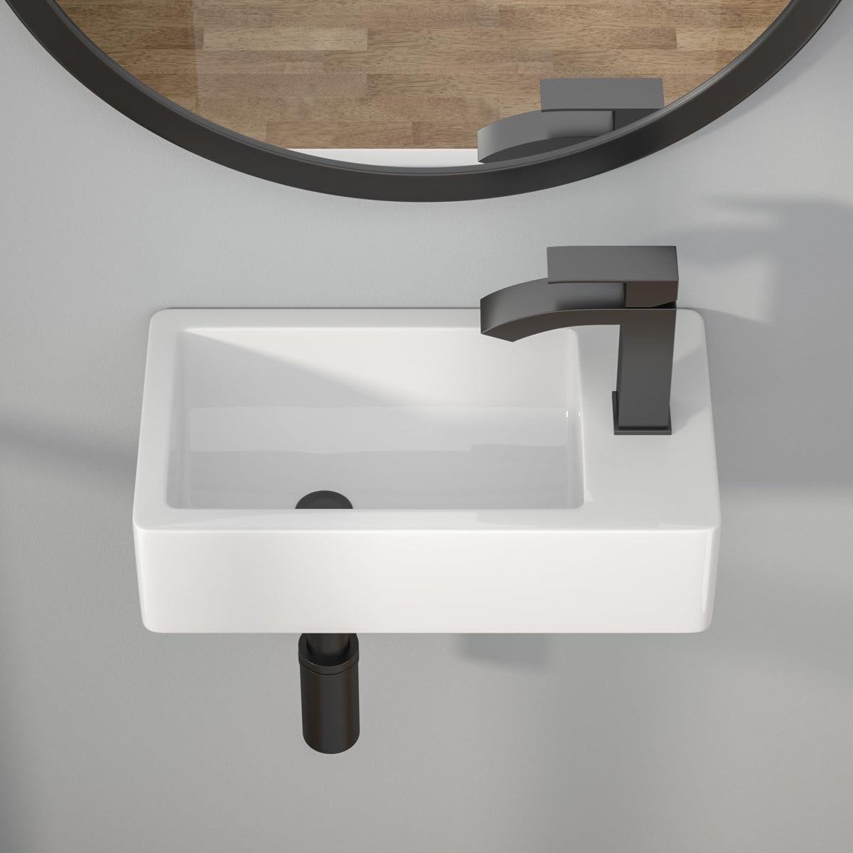 Kichae 16"x12" Vessel Sink Rectangle - Modern Above Matte Black Porcelain Ceramic Bathroom Vessel Vanity Sink Bowl Art Basin