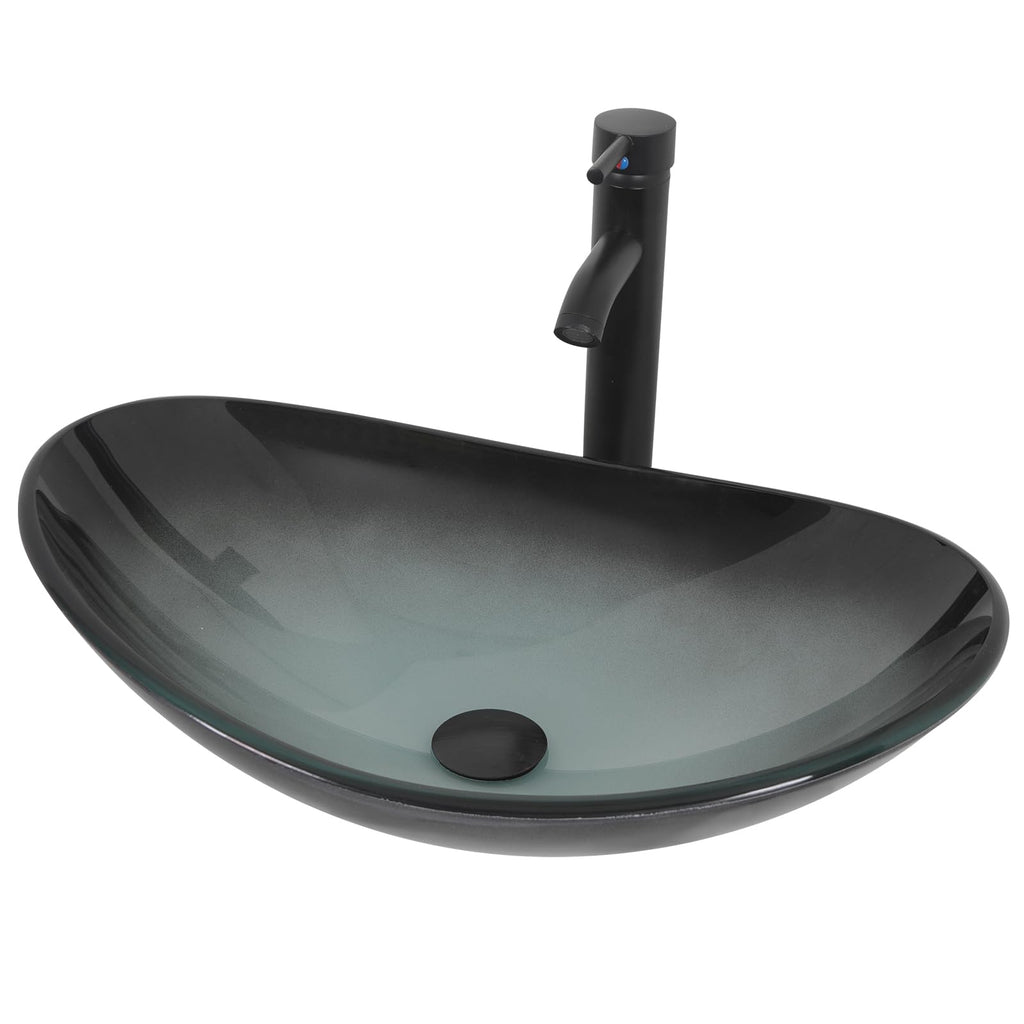 YOURLITE Bathroom Artistic Vessel Sink, Tempered Glass Countertop Bowl Sink