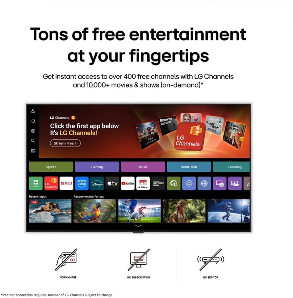 LG 85-Inch Nano 4K UHD AI Smart TV Alpha 7 Gen9 Processor, 4K Super Upscaling, HDR10 Pro, Filmmaker Mode, webOS 26, Game Optimizer, ALLM Bundle with Deco Gear Wall Mount, Surge Protector & Cables