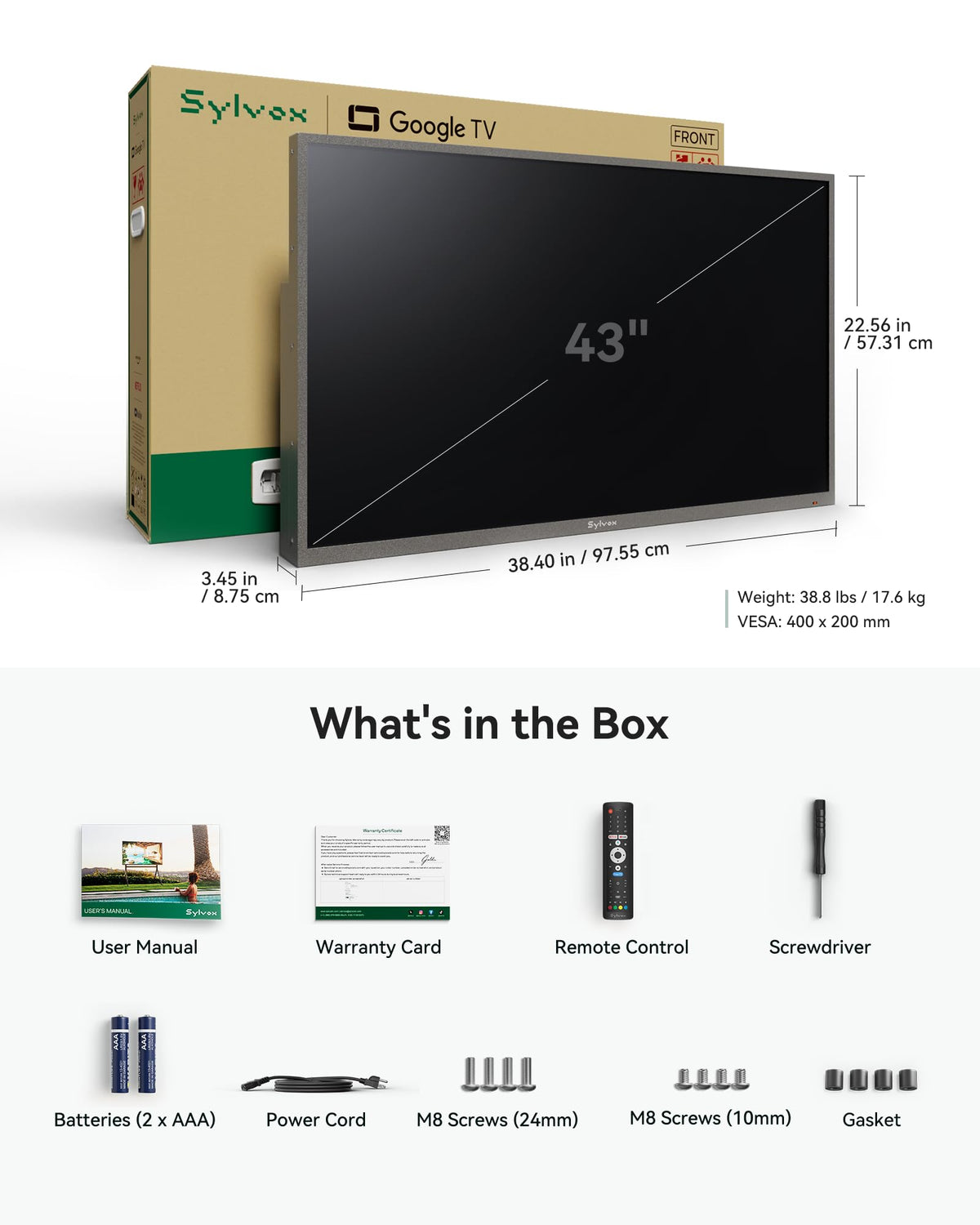 SYLVOX Outdoor TV, 55 inch Smart Waterproof Outdoor TV, 4K UHD Weatherproof