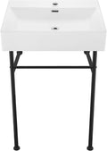 Claire 24" Ceramic Console Sink, White Basin Black Legs, with Overflow Drain