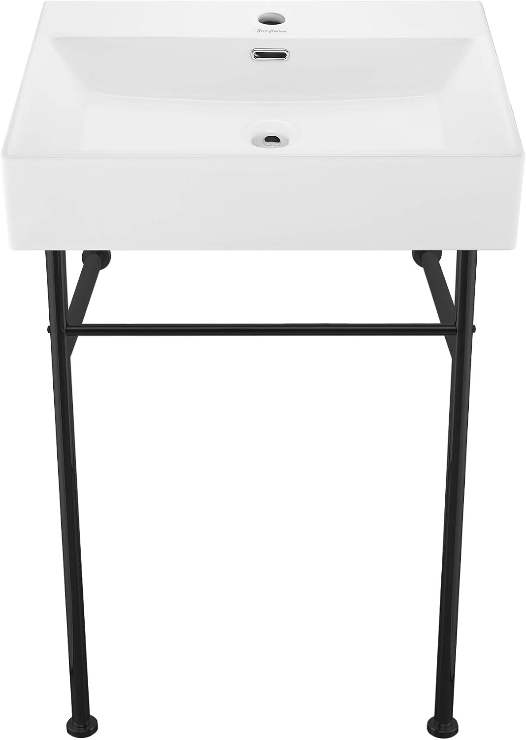 Claire 24" Ceramic Console Sink, White Basin Black Legs, with Overflow Drain