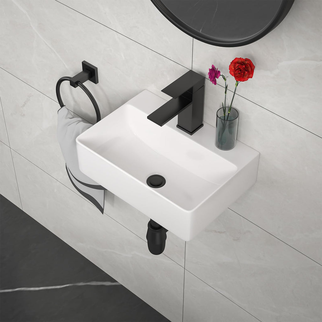Kichae 16"x12" Vessel Sink Rectangle - Modern Above Matte Black Porcelain Ceramic Bathroom Vessel Vanity Sink Bowl Art Basin