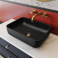 Matte Black Bathroom Vessel Sink Rectangular, 19.7â x 15.4â x 5.5â, Modern Countertop Bathroom Sink with Drainage Design, Above Counter Ceramic Basin for Powder Room - MJ-695