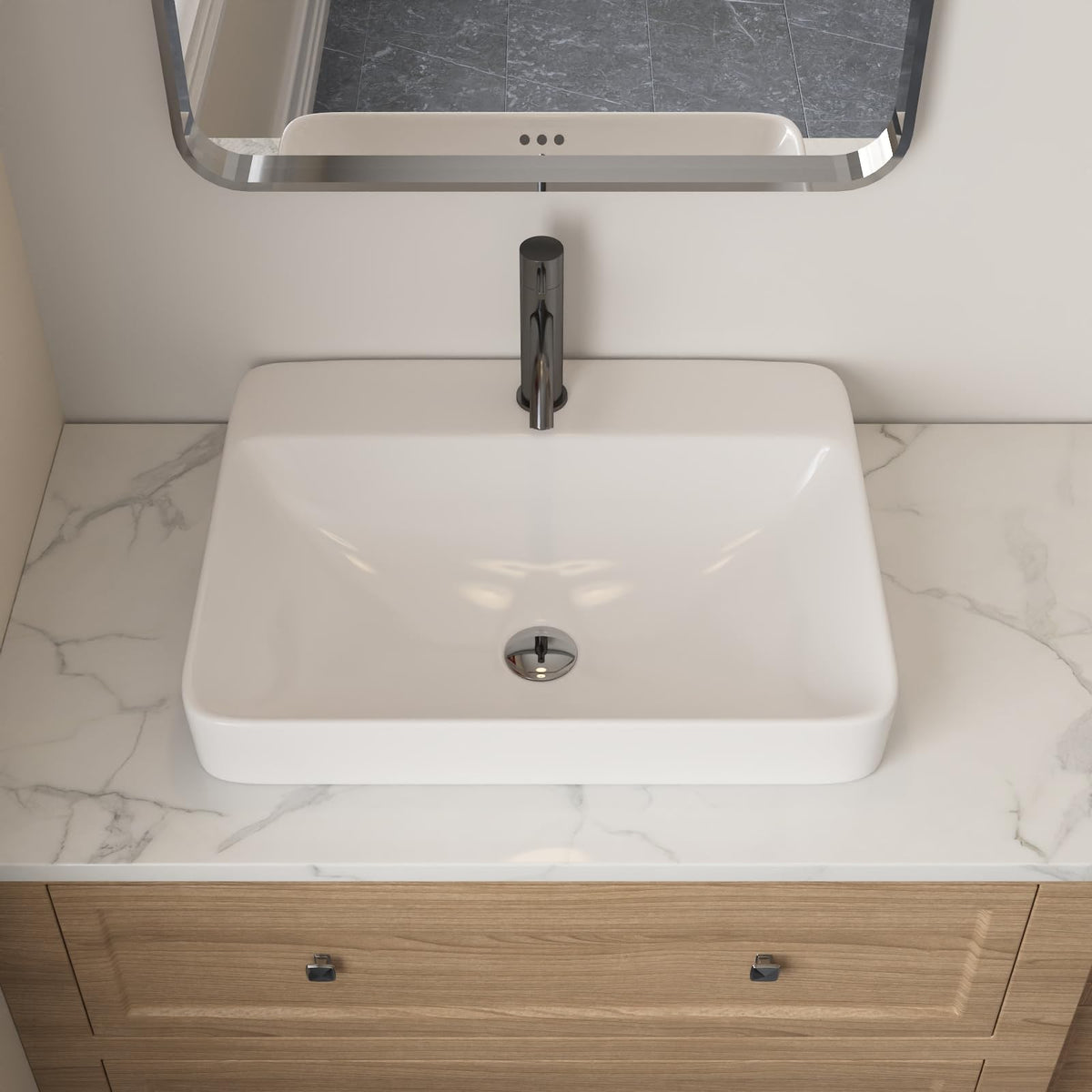 DeerValley Modern Drop In Bathroom Sink White 20"x17" Oval Vanity Art Basin