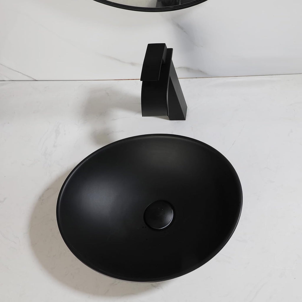 16" Black Oval Bathroom Sink Set