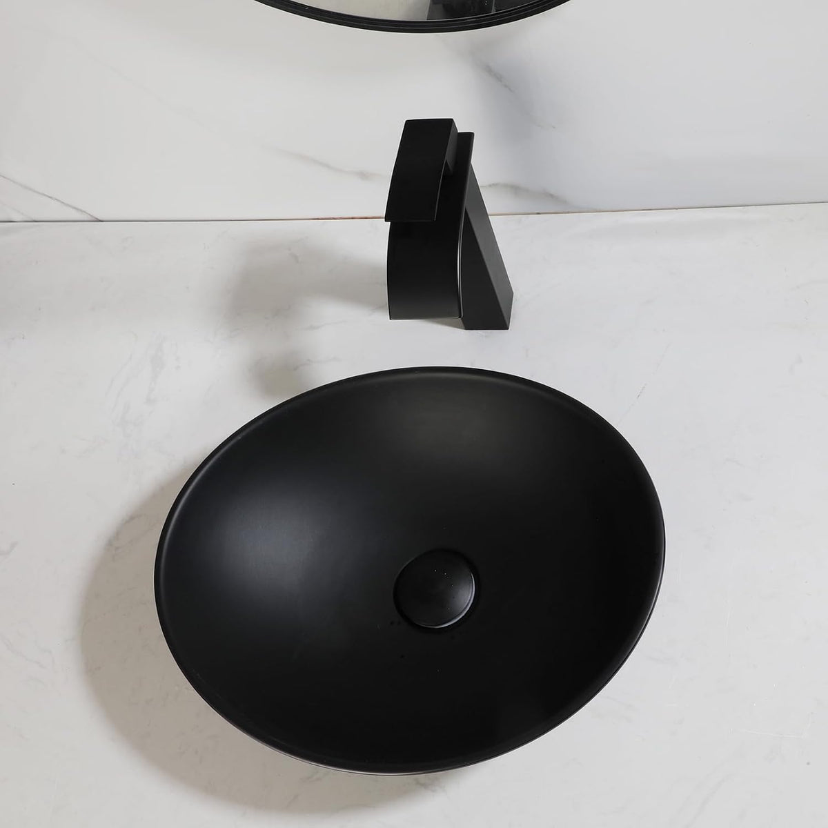 16" Black Oval Bathroom Sink Set