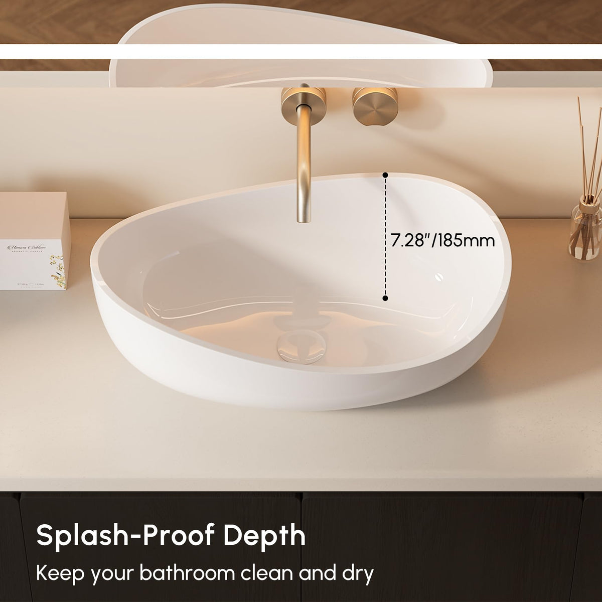 22.44'' Stone Resin Bathroom Vessel Sink, Glossy White