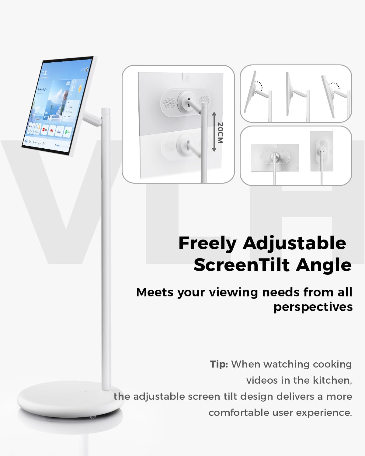 VLH 32 Inch Smart Portable TV Tablet with Rolling Stand, 1080P Touch Screen Rolling TV, Built-in 38400mAh Battery, Android 15, 8+128GB Wireless TV on Wheels with Remote, 360Â° Rotation, 5MP Camera
