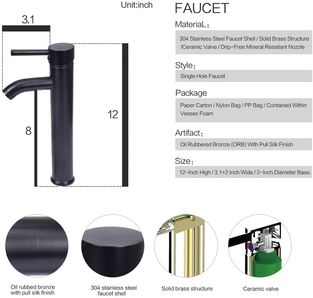 YOURLITE Bathroom Artistic Vessel Sink, Tempered Glass Countertop Bowl Sink