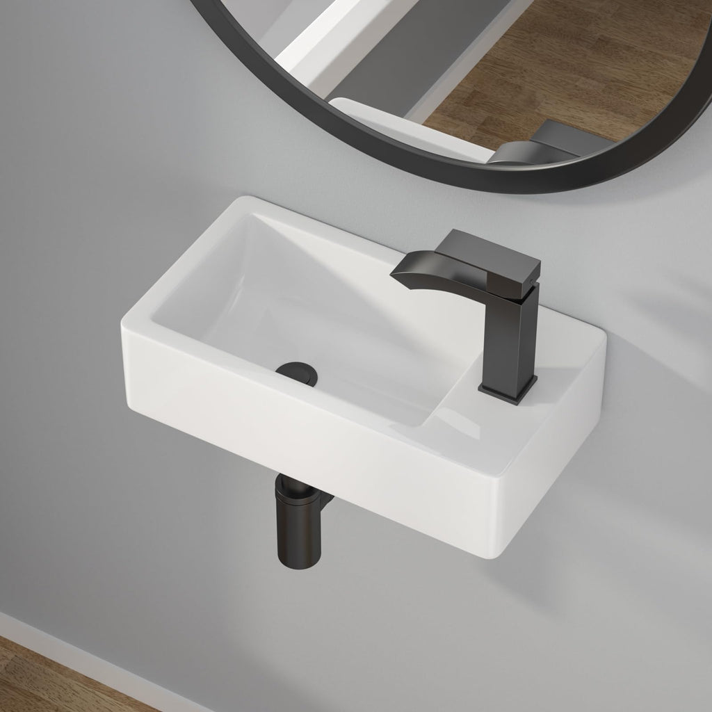 Kichae 16"x12" Vessel Sink Rectangle - Modern Above Matte Black Porcelain Ceramic Bathroom Vessel Vanity Sink Bowl Art Basin