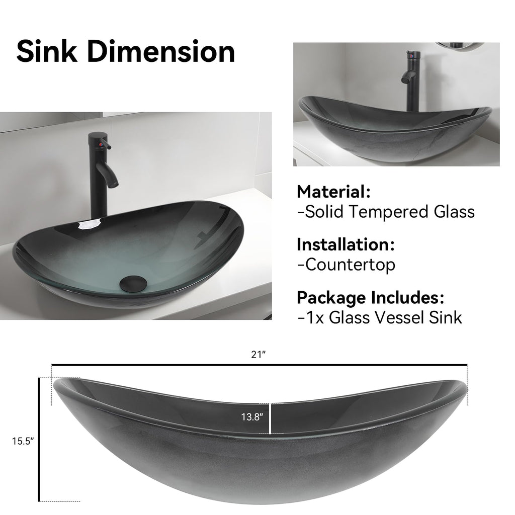YOURLITE Bathroom Artistic Vessel Sink, Tempered Glass Countertop Bowl Sink