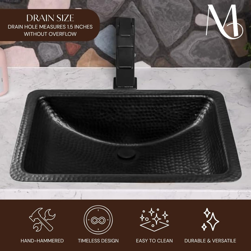 Monarch Abode Bathroom Sink â 21-Inch Venitian Dual Mount Undermount or Drop In Bathroom Sinks, Bathrooms Hand Hammered Matte Black Aluminum Vanity Sink for Countertop, Powder Room, Bath, or Restroom