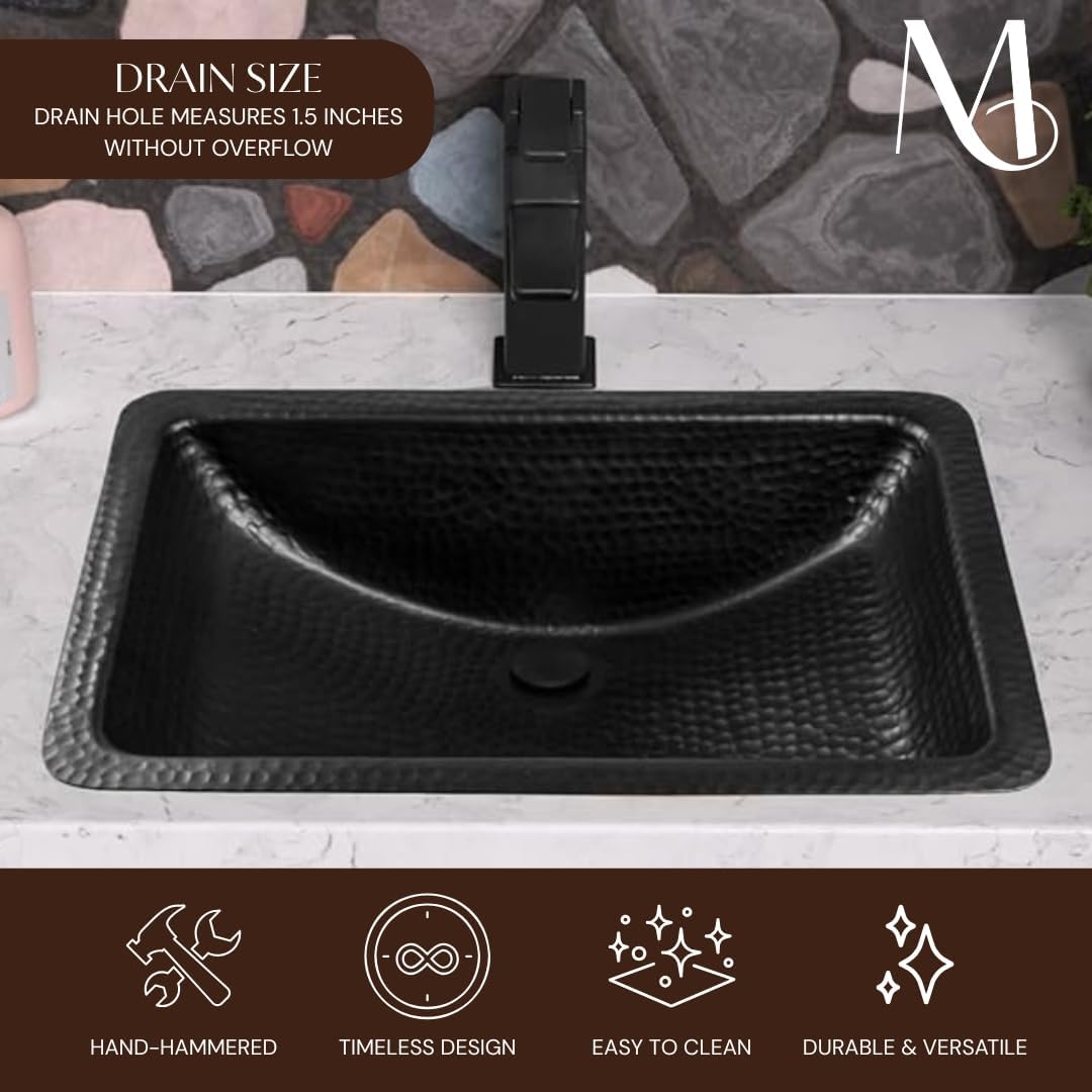 Monarch Abode Bathroom Sink â 21-Inch Venitian Dual Mount Undermount or Drop In Bathroom Sinks, Bathrooms Hand Hammered Matte Black Aluminum Vanity Sink for Countertop, Powder Room, Bath, or Restroom