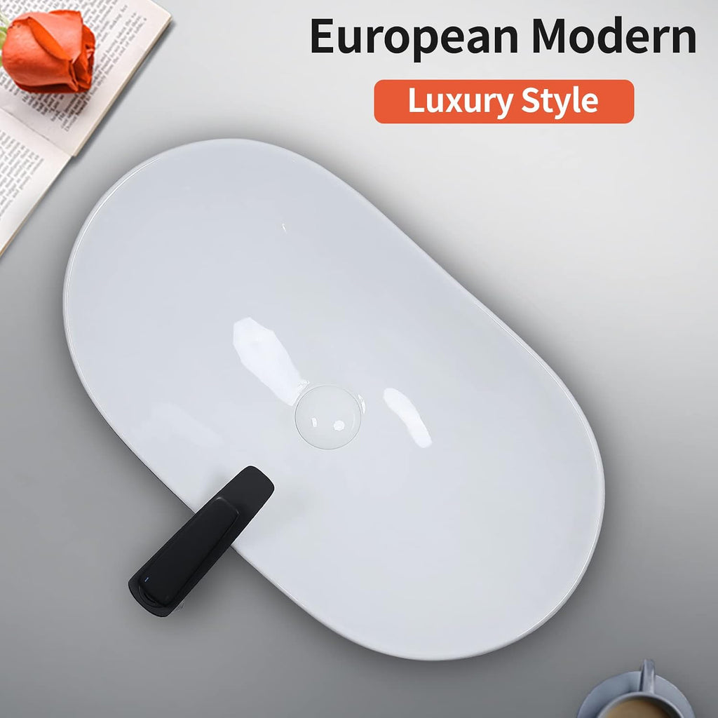 Davivy 24.5'' X 13.8'' Large Matte Black Oval Vessel Sink with Pop Up Drain,Ceramic Bathroom Sink Above Counter,Matte Black and White Vessel Sink for Bathroom (Large)