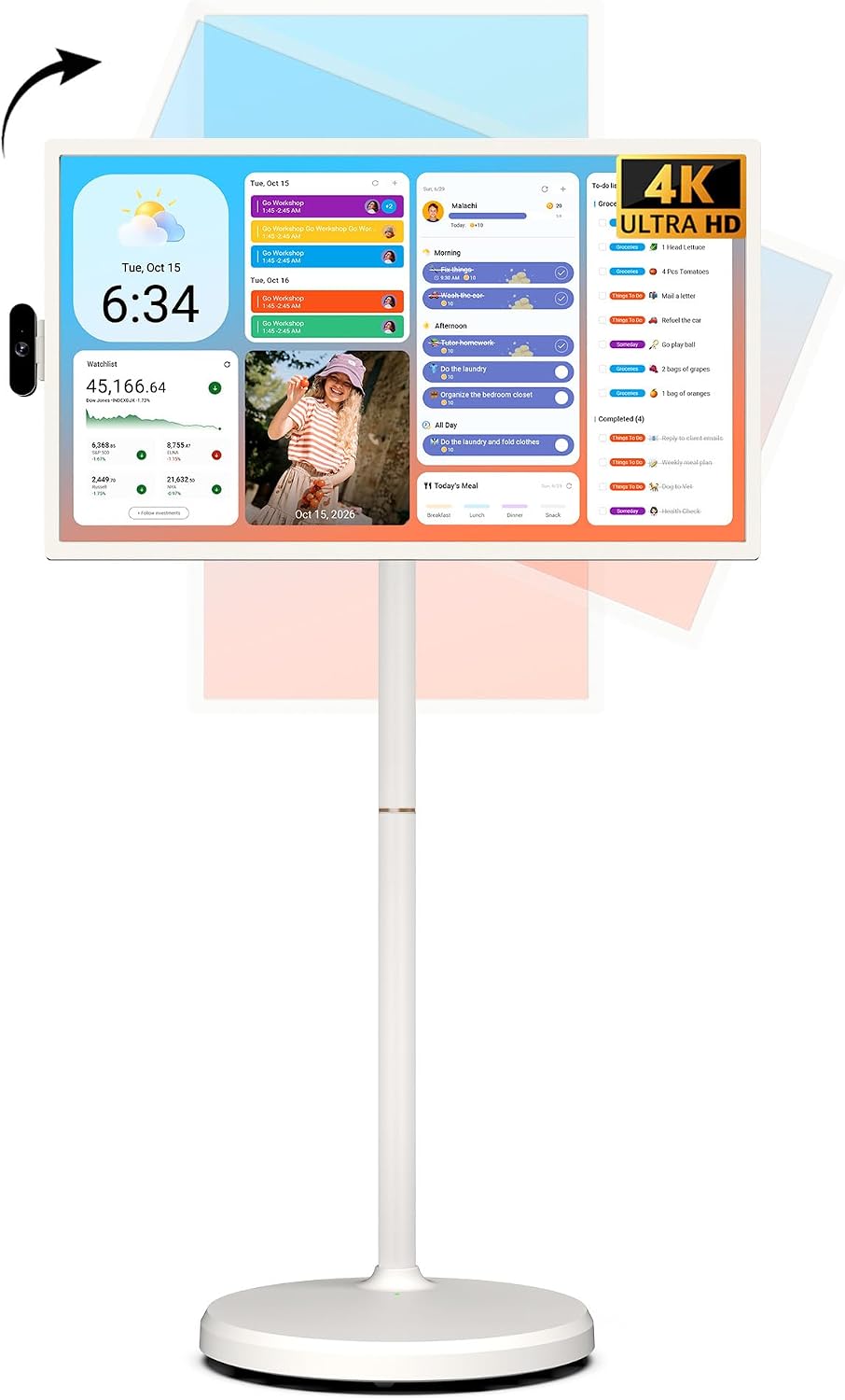 ApoloSign 32 Inch 4K UHD Smart Portable TV on Wheels, Android 16 EDLA Certified, 256GB Storage, Built-in 15000mAh Battery, Voice Remote, Touch Screen TV with Rolling Stand for Home, Office - Gen2