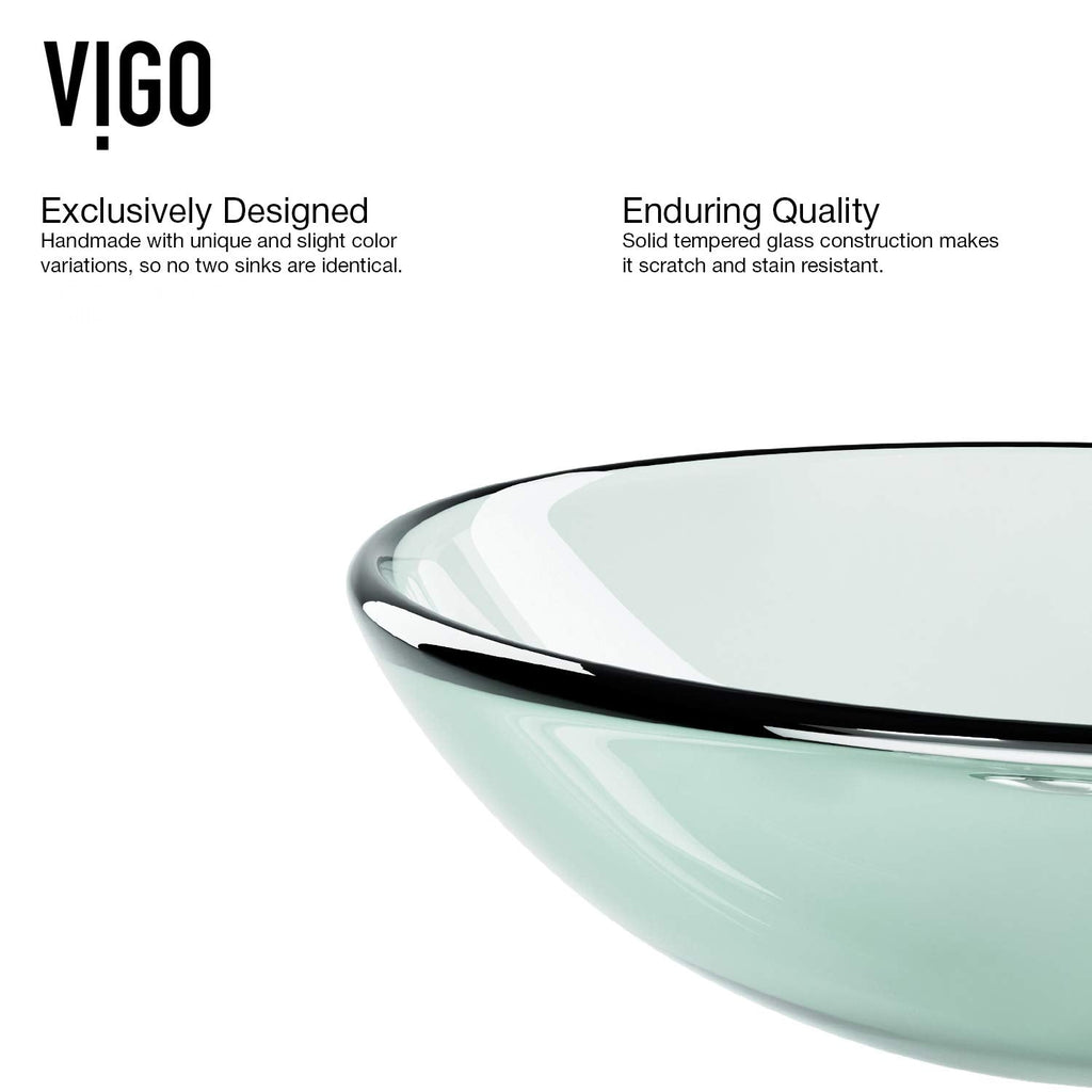 Vigo Vessel Sink Copper - 17â Artistic Round Bowl Sink for Bathrooms, Tempered Glass Above Counter Bathroom Sink with NonStickShield, QuickDrain & TempGuard, Modern Luxury Design