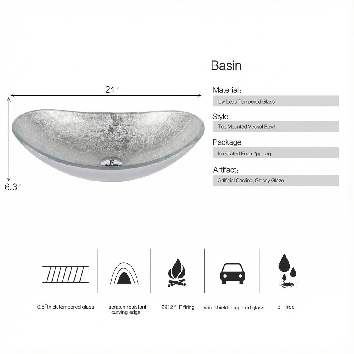 Bathroom Leaf Shape Artistic Glass Vessel Sink, Brown