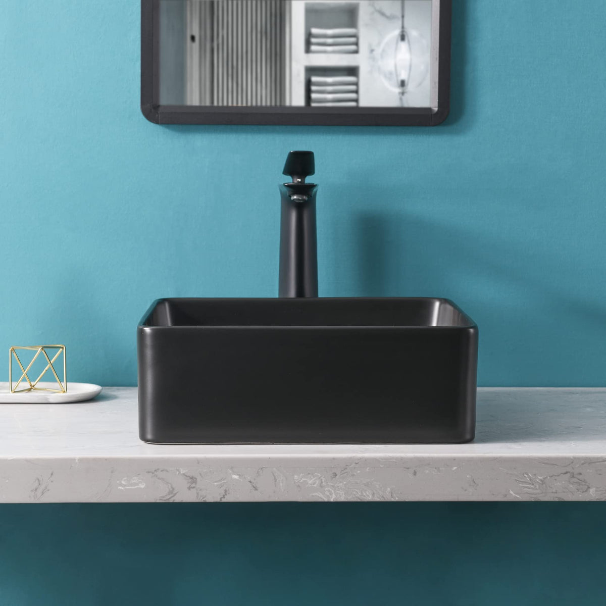 Davivy 24.5'' X 13.8'' Large Matte Black Oval Vessel Sink with Pop Up Drain,Bathroom Sinks Above Counter,Black Vessel Sink with Gold Trim,Ceramic Vessel Sinks for Bathrooms (Large)