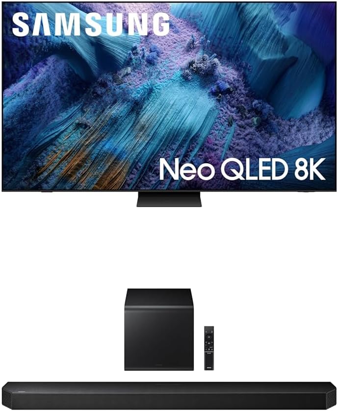 Samsung 85-Inch Class Neo QLED QN990F 8K Mini LED Smart TV (2025 Model) NQ8 AI Gen3 Processor + Samsung Q800F 5.1.2ch Q Series Soundbar + Subwoofer, Wireless Dolby Atmos, (HW-Q800F, 2025)