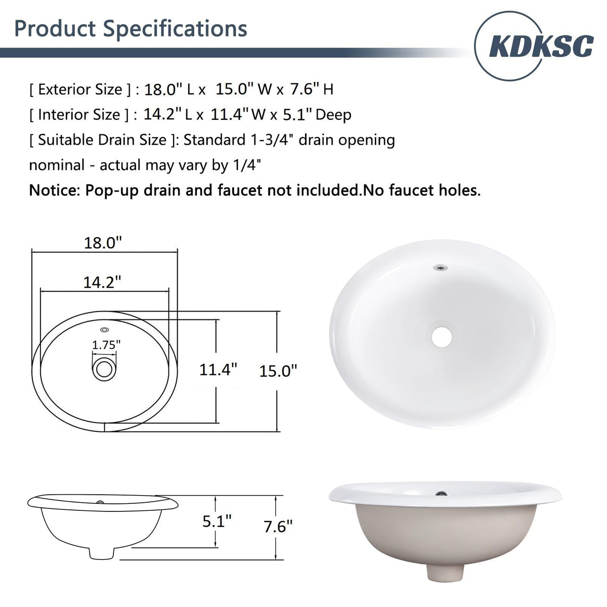 Bathroom Vessel Sink 16.7" X 12.6" Semi Recessed Bathroom Sink Rectangular Drop In Bathroom Sinks with Overflow White Ceramic Vessel Sinks for Bathroom Modern Above Counter Basin Vanity Sink