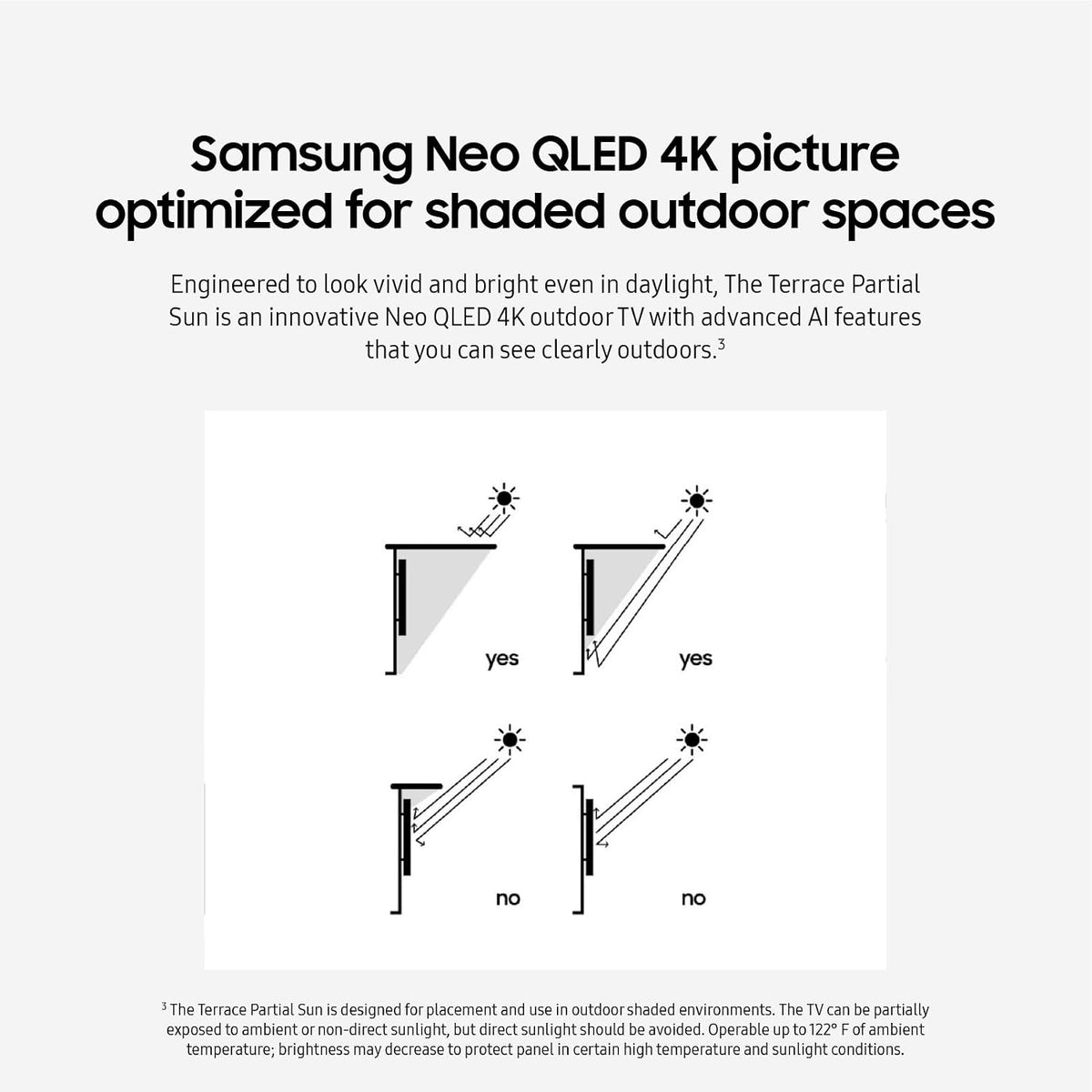 Samsung 55-Inch Class Neo QLED 4K The Terrace Partial Sun, Quantum HDR+, Dolby Atmos, Wide Viewing Angle, Weather Resistant, Anti-Glare Outdoor Smart TV (QN55LST7DAFXZA, 2024 Model) (Renewed)