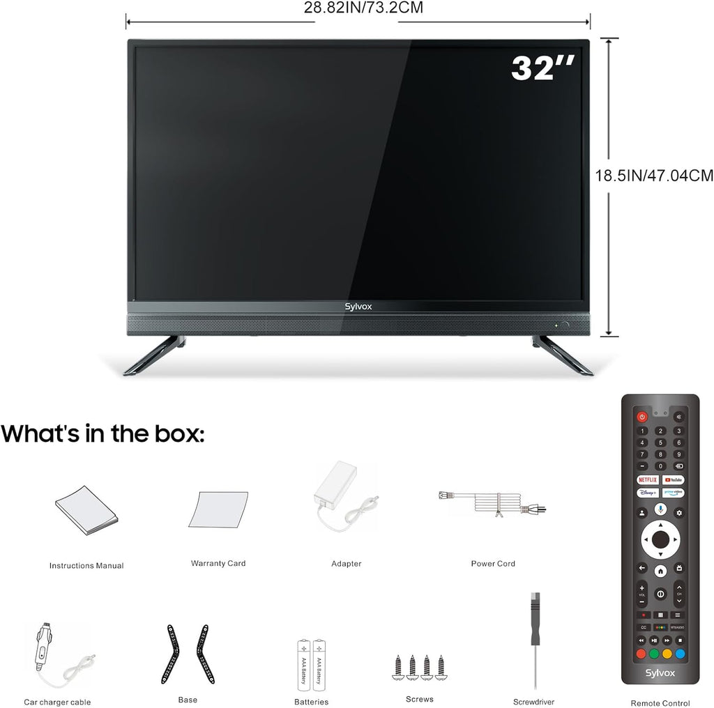 SYLVOX 32 inch RV TV, 12V TV for RV Camper, 1080P Smart TVs Flat Screen