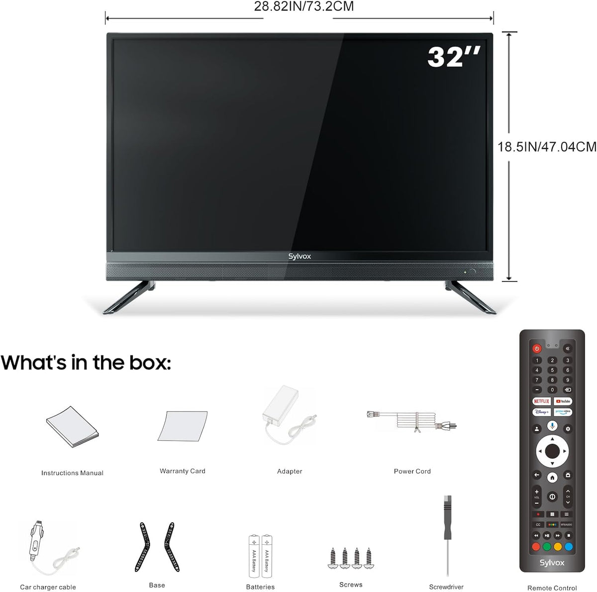 SYLVOX 32 inch RV TV, 12V TV for RV Camper, 1080P Smart TVs Flat Screen