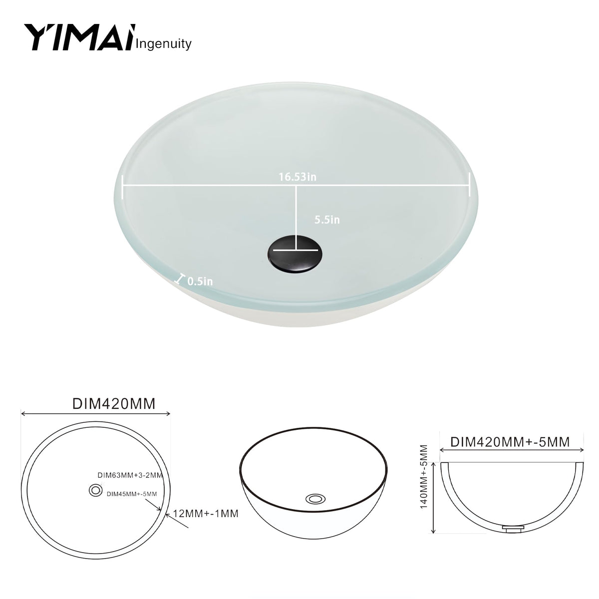 Design Vessel Sink Concrete Bathroom Sink above Counter Small Vessel Sink Bathroom Sink Bowl Countertop Modern Sinks with Faucet and Drain Combo 15.7" Round Gray