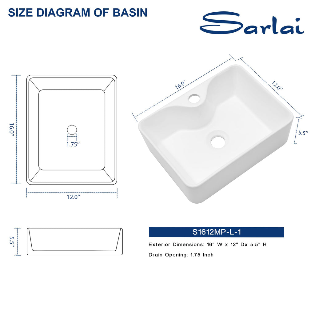 Sarlai Black Vessel Sink Rectangular - 24"x14" Modern Bathroom Vessel Sink Rectangle Above Counter Black Ceramic Porcelain Lavatory Vanity Sink Art Basin