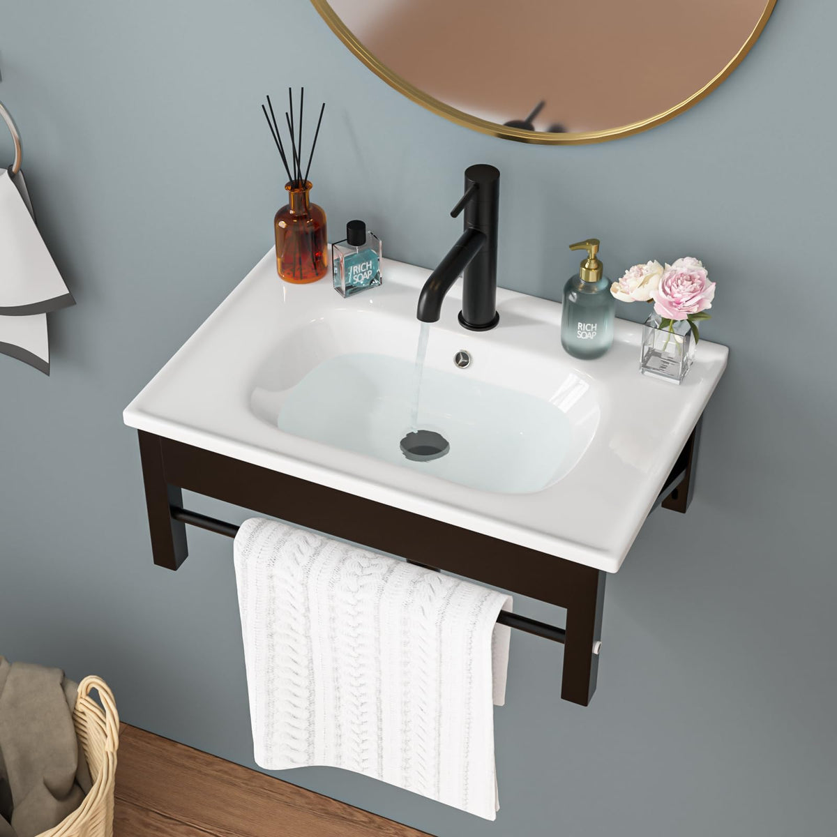 Sarlai Black Vessel Sink Rectangular - 24"x14" Modern Bathroom Vessel Sink Rectangle Above Counter Black Ceramic Porcelain Lavatory Vanity Sink Art Basin