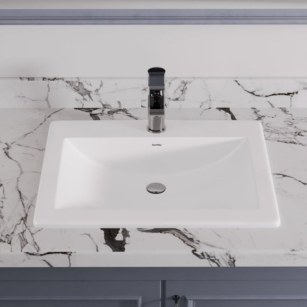DeerValley Modern Drop In Bathroom Sink White 20"x17" Oval Vanity Art Basin
