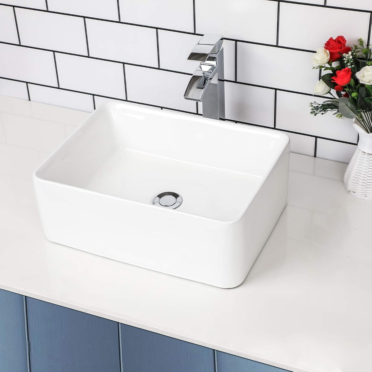 Kichae 16"x12" Vessel Sink Rectangle - Modern Above Matte Black Porcelain Ceramic Bathroom Vessel Vanity Sink Bowl Art Basin