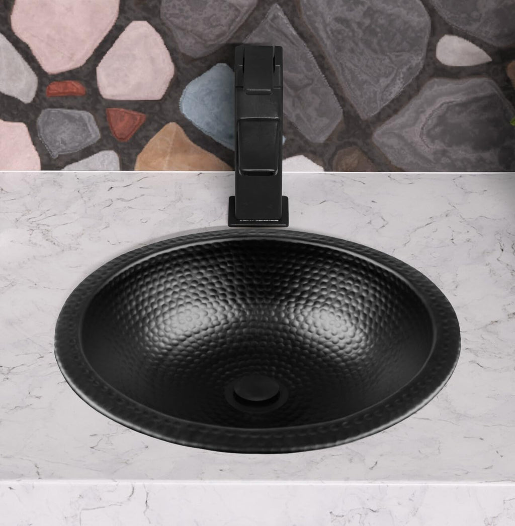 Monarch Abode Bathroom Sink â 16-Inch Rotunda Dual Mount Undermount or Drop In Bathroom Sinks, Bathrooms Hand Hammered Matte Black Aluminum Vanity Sink for Countertop, Powder Room, Bath, or Restroom