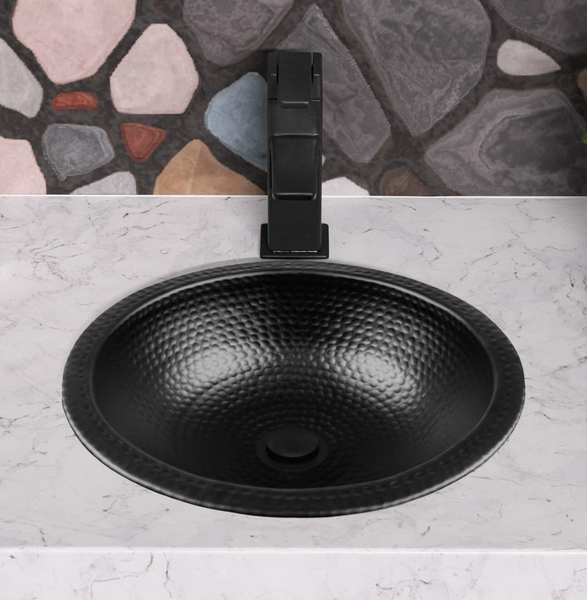 Monarch Abode Bathroom Sink â 16-Inch Rotunda Dual Mount Undermount or Drop In Bathroom Sinks, Bathrooms Hand Hammered Matte Black Aluminum Vanity Sink for Countertop, Powder Room, Bath, or Restroom