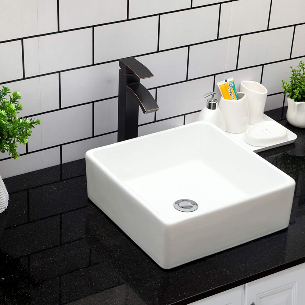 Kichae 16"x12" Vessel Sink Rectangle - Modern Above Matte Black Porcelain Ceramic Bathroom Vessel Vanity Sink Bowl Art Basin