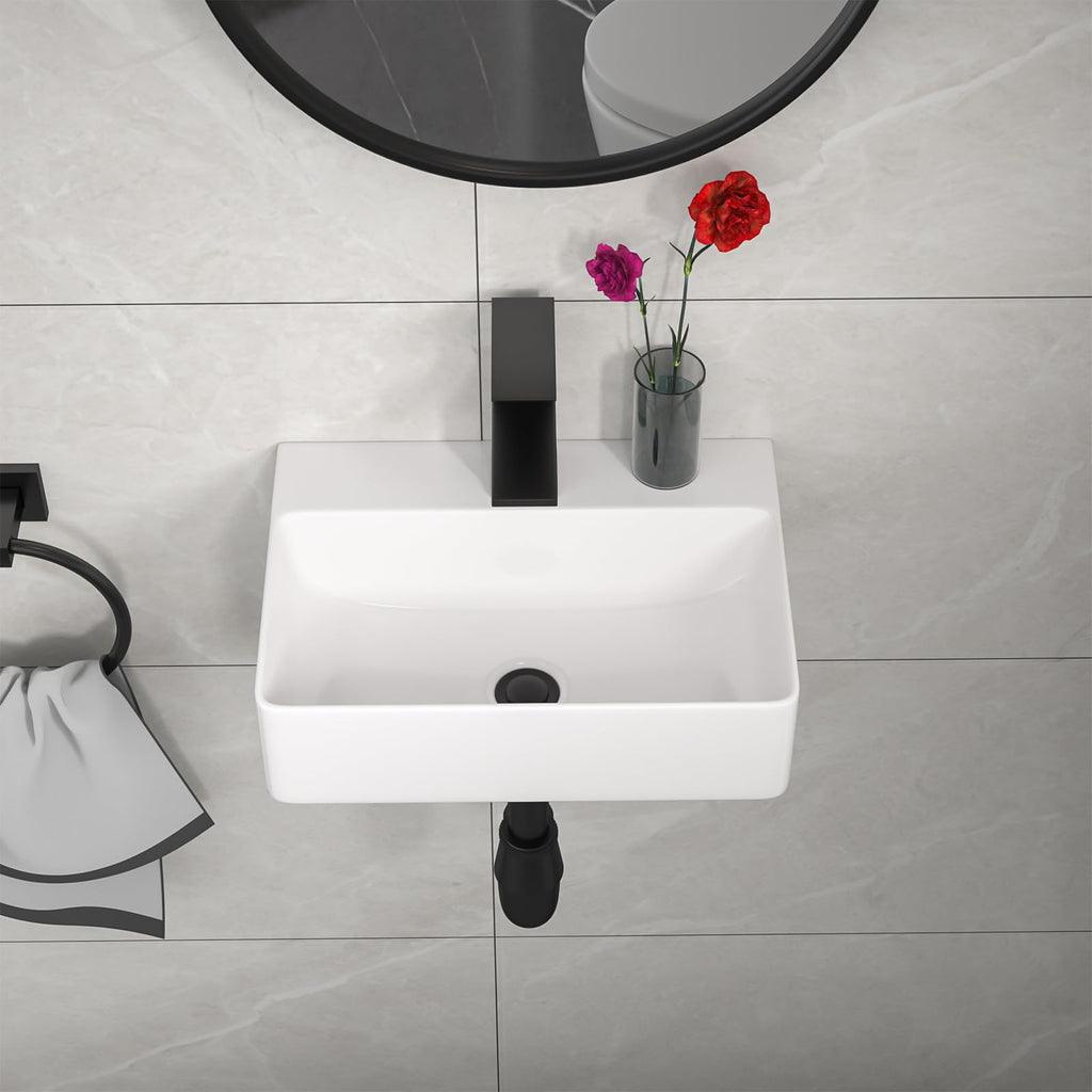 Kichae 16"x12" Vessel Sink Rectangle - Modern Above Matte Black Porcelain Ceramic Bathroom Vessel Vanity Sink Bowl Art Basin