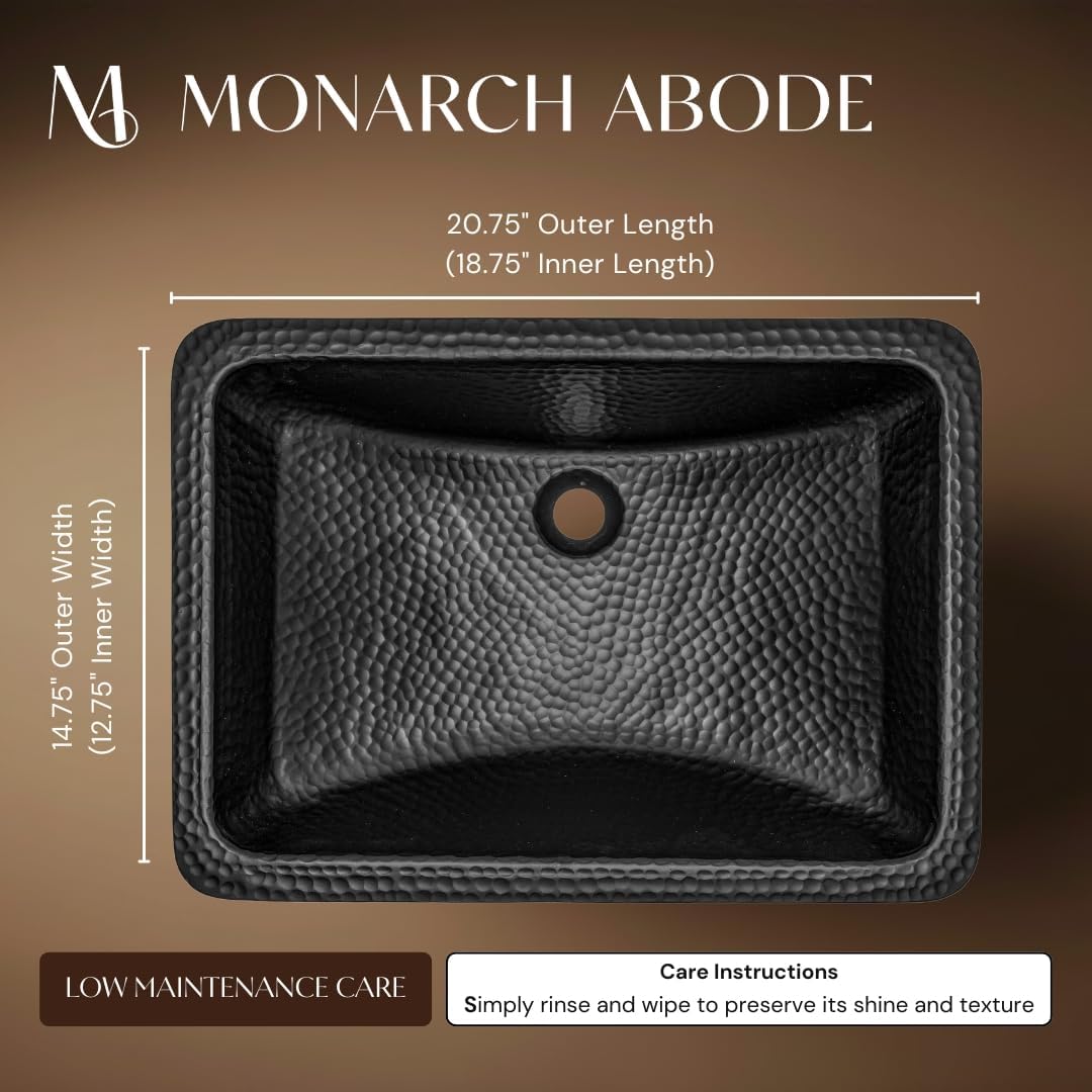 Monarch Abode Bathroom Sink â 21-Inch Venitian Dual Mount Undermount or Drop In Bathroom Sinks, Bathrooms Hand Hammered Matte Black Aluminum Vanity Sink for Countertop, Powder Room, Bath, or Restroom