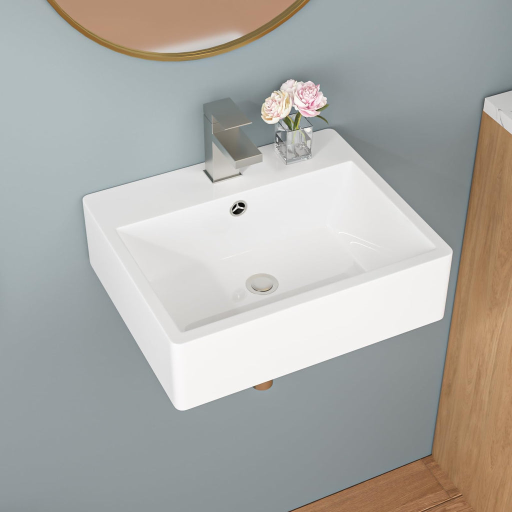 Sarlai Black Vessel Sink Rectangular - 24"x14" Modern Bathroom Vessel Sink Rectangle Above Counter Black Ceramic Porcelain Lavatory Vanity Sink Art Basin