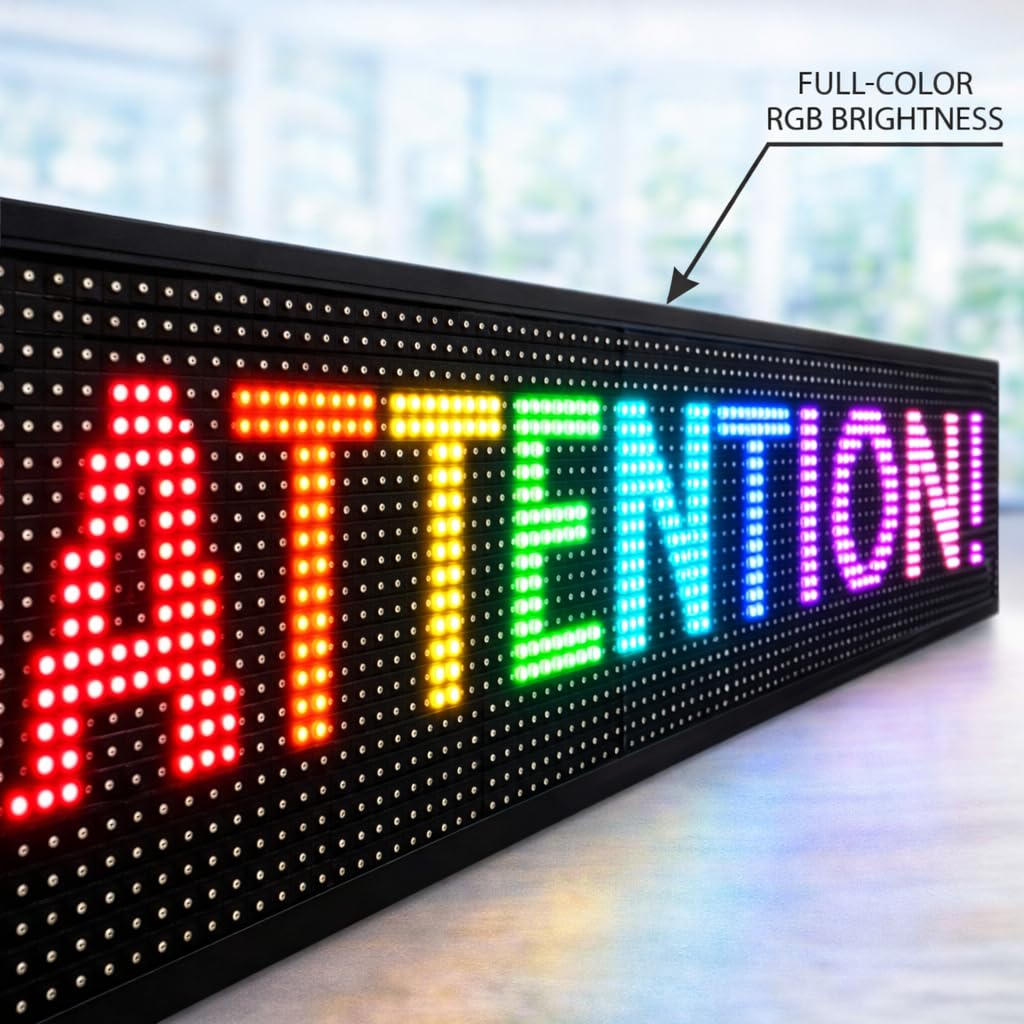 Outdoor P10 LED Message Sign 39"x14" Waterproof High Brightness WiFi Programmable Scrolling Text Display Board for Business, Storefront, Restaurant, Church, Events