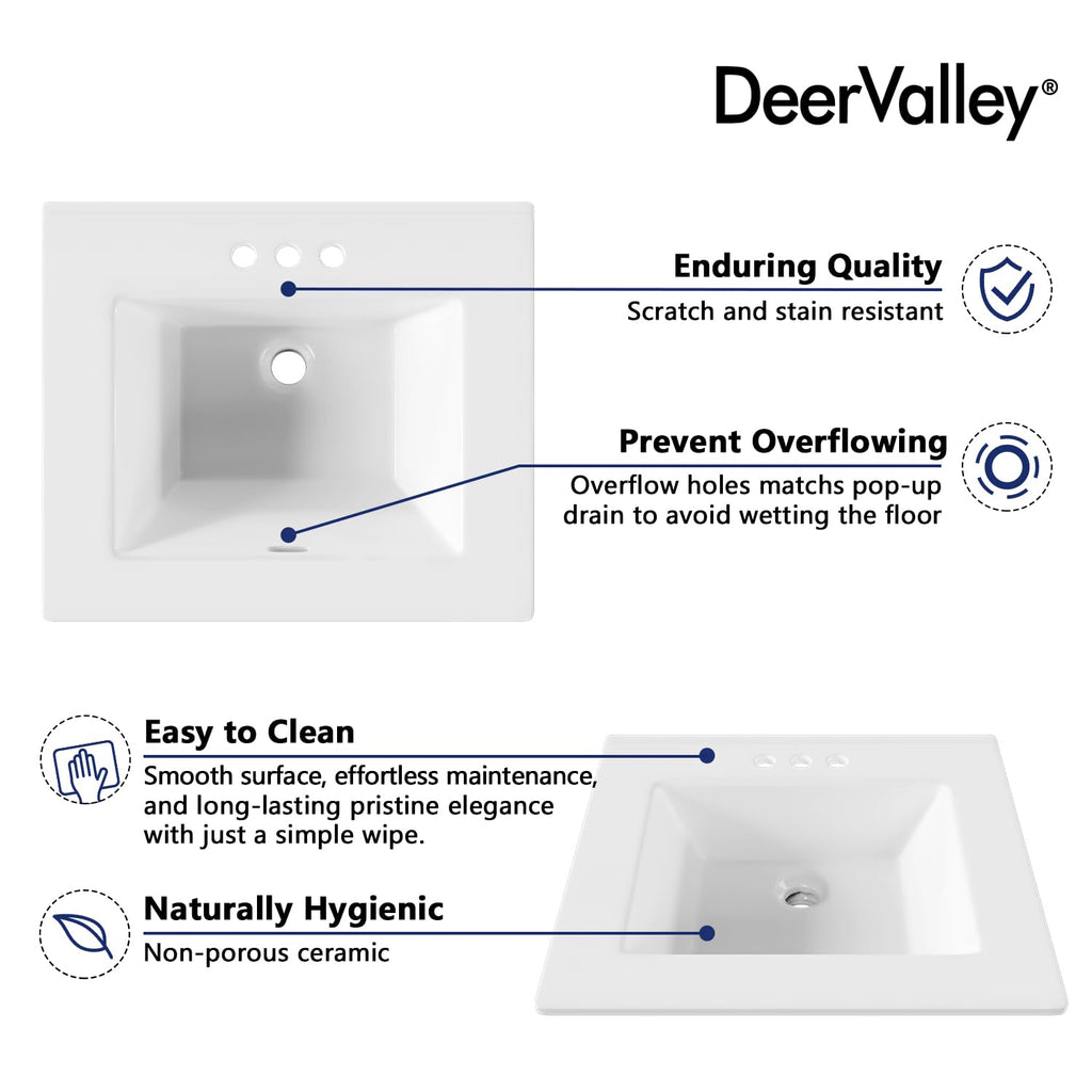 DeerValley Modern Drop In Bathroom Sink White 20"x17" Oval Vanity Art Basin