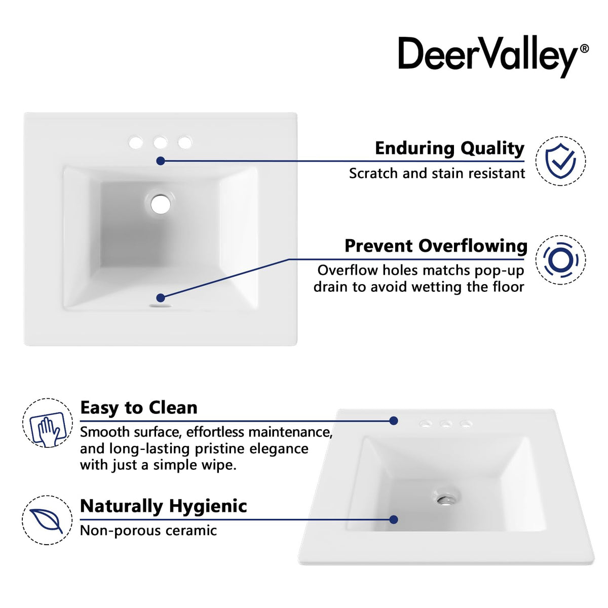 DeerValley Modern Drop In Bathroom Sink White 20"x17" Oval Vanity Art Basin