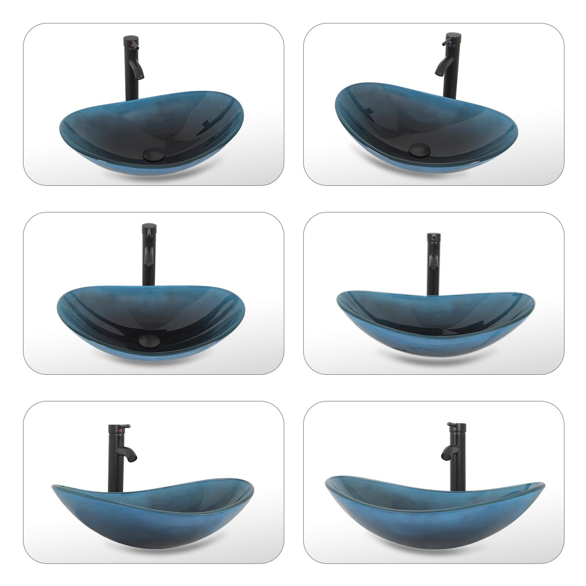 YOURLITE Bathroom Artistic Vessel Sink, Tempered Glass Countertop Bowl Sink