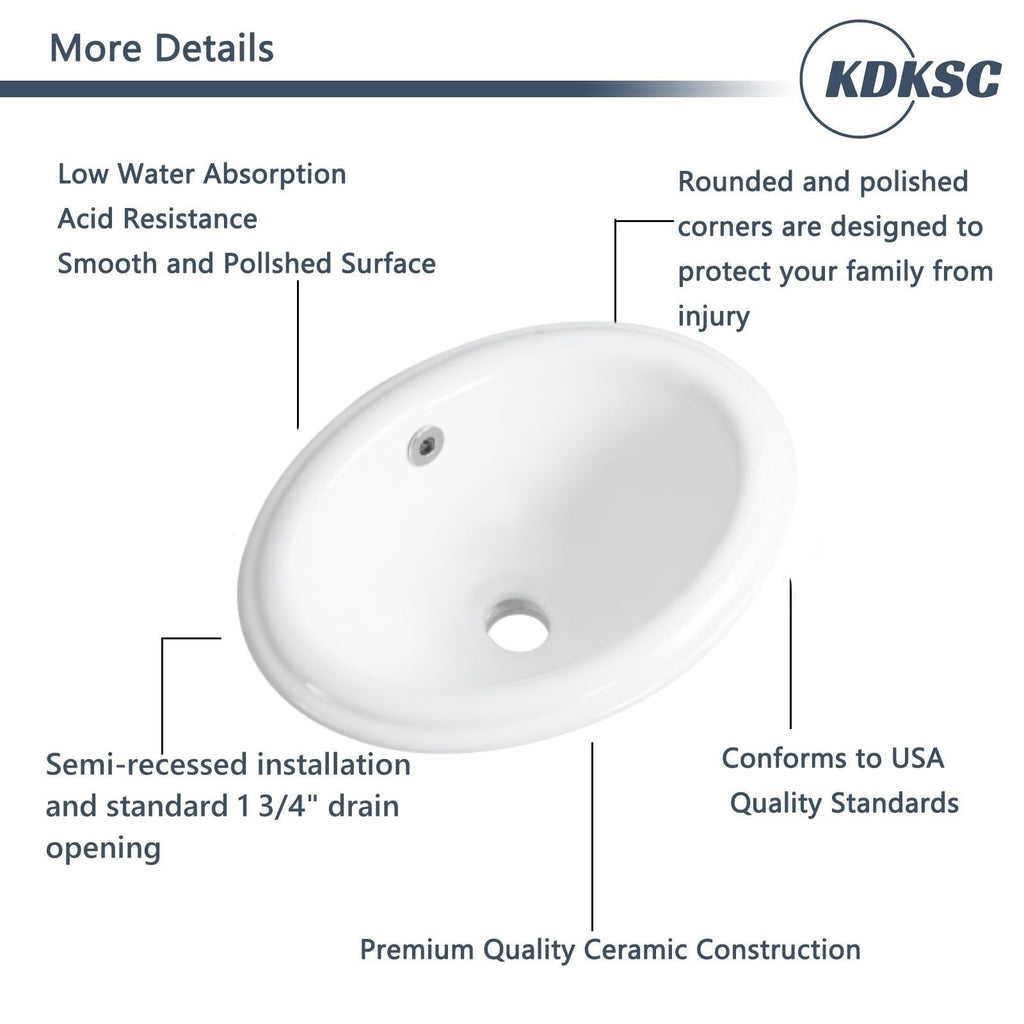 Bathroom Vessel Sink 16.7" X 12.6" Semi Recessed Bathroom Sink Rectangular Drop In Bathroom Sinks with Overflow White Ceramic Vessel Sinks for Bathroom Modern Above Counter Basin Vanity Sink