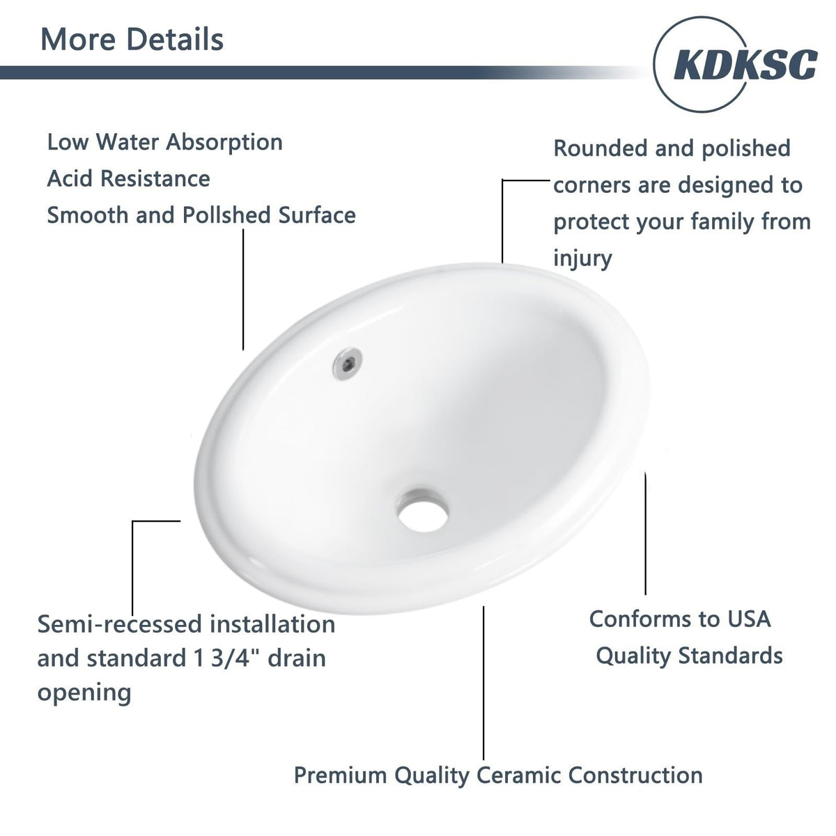 Bathroom Vessel Sink 16.7" X 12.6" Semi Recessed Bathroom Sink Rectangular Drop In Bathroom Sinks with Overflow White Ceramic Vessel Sinks for Bathroom Modern Above Counter Basin Vanity Sink