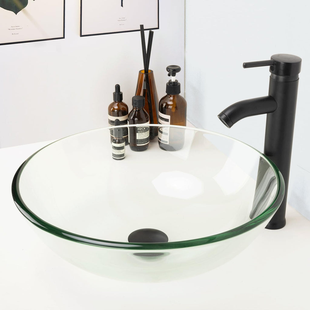 Design Vessel Sink Concrete Bathroom Sink above Counter Small Vessel Sink Bathroom Sink Bowl Countertop Modern Sinks with Faucet and Drain Combo 15.7" Round Gray
