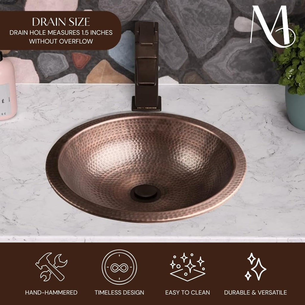 Monarch Abode Bathroom Sink â 16-Inch Rotunda Dual Mount Undermount or Drop In Bathroom Sinks, Bathrooms Hand Hammered Matte Black Aluminum Vanity Sink for Countertop, Powder Room, Bath, or Restroom