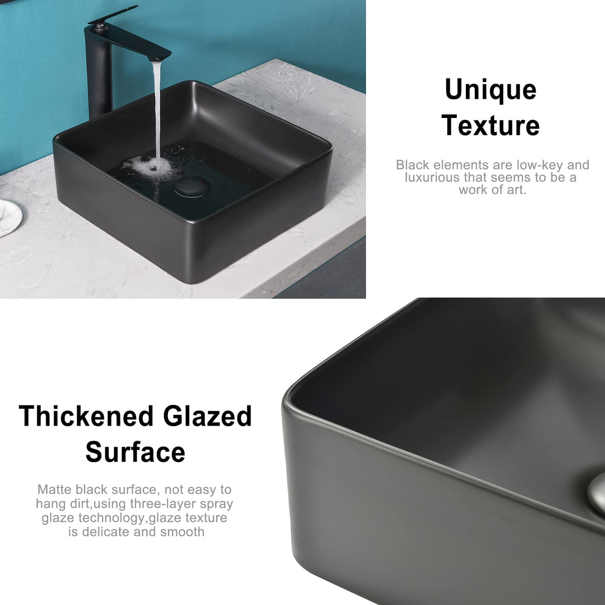 Davivy 24.5'' X 13.8'' Large Matte Black Oval Vessel Sink with Pop Up Drain,Bathroom Sinks Above Counter,Black Vessel Sink with Gold Trim,Ceramic Vessel Sinks for Bathrooms (Large)