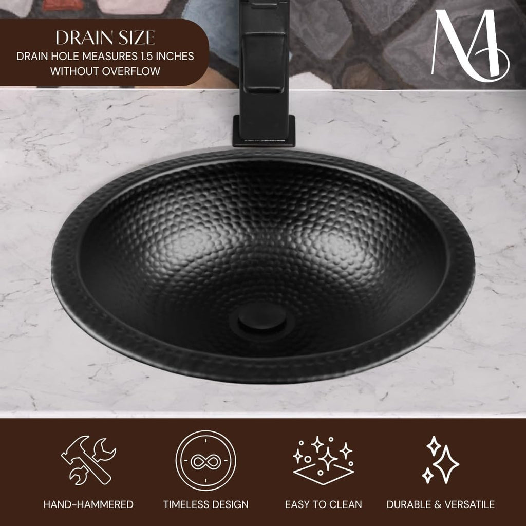 Monarch Abode Bathroom Sink â 16-Inch Rotunda Dual Mount Undermount or Drop In Bathroom Sinks, Bathrooms Hand Hammered Matte Black Aluminum Vanity Sink for Countertop, Powder Room, Bath, or Restroom